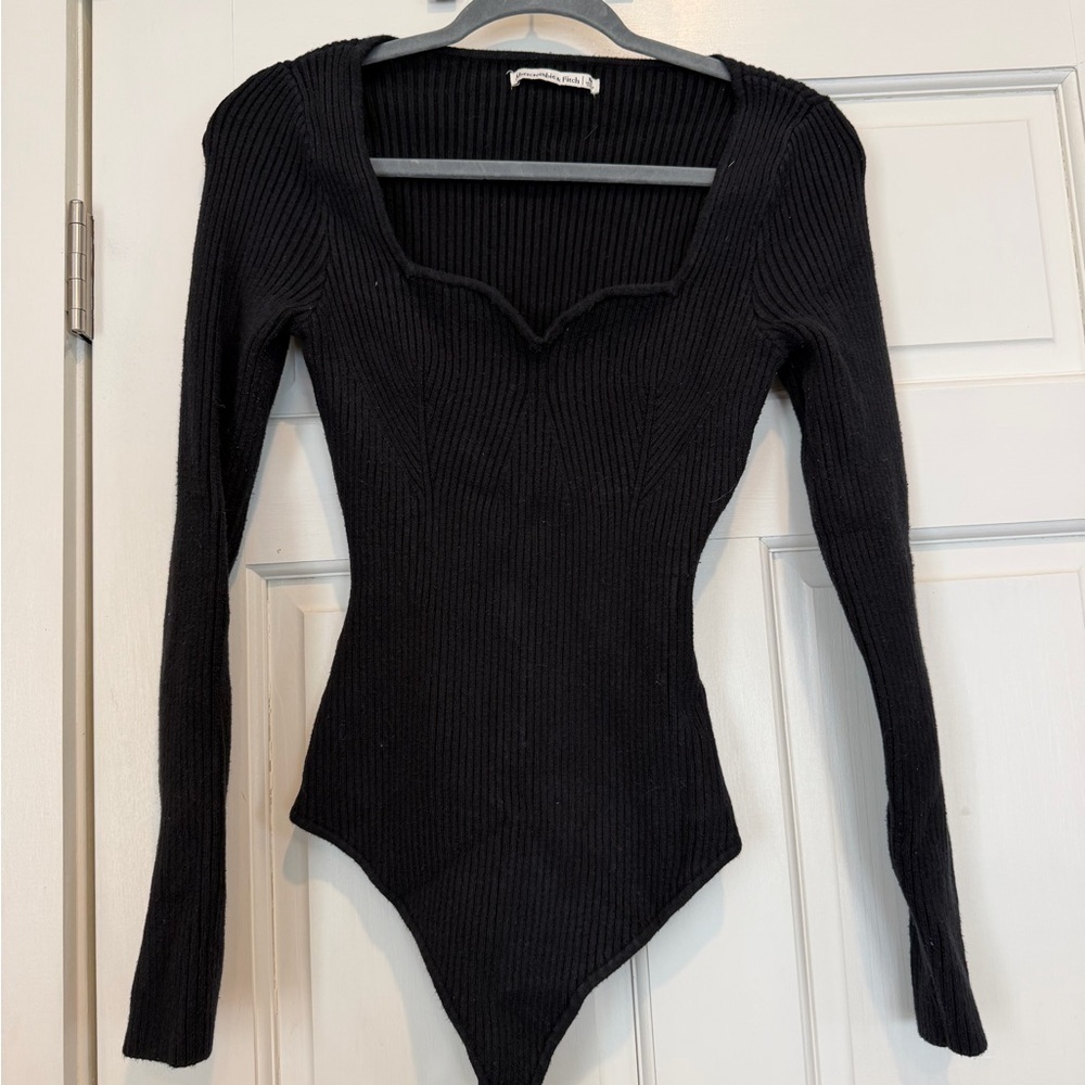 Abercrombie & Fitch Black Ribbed Sweater Long-Sleeve Scoop-Neck Bodysuit